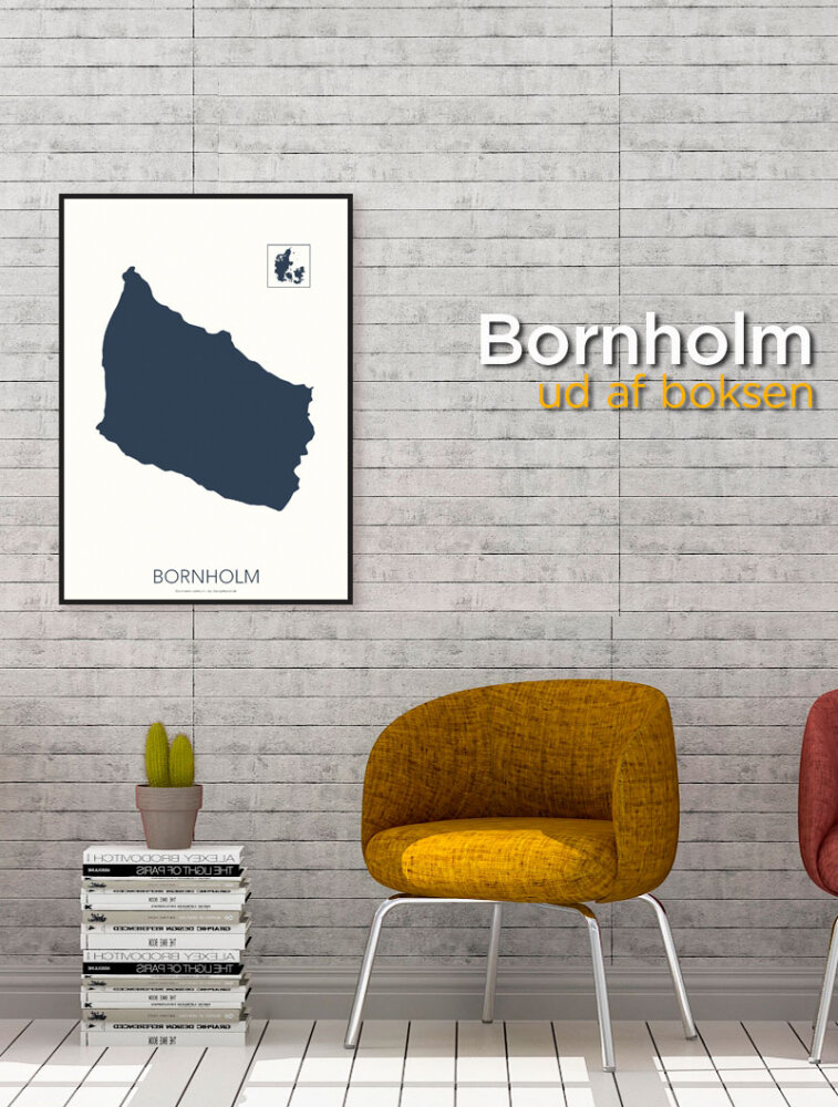 Bornholm kort-plakat koksblå